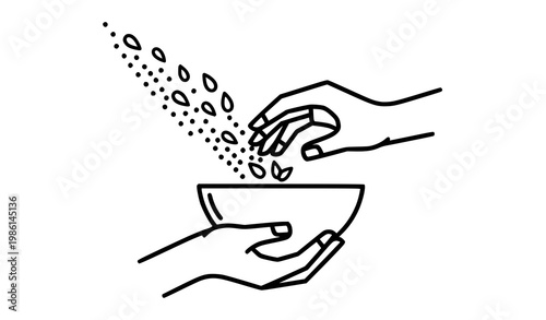 Abstract hands receiving falling seeds vector illustration for growth sustainability and eco concept design