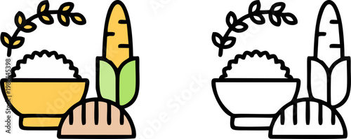 Staple Foods Rice Bread Corn Wheat Vector Graphic