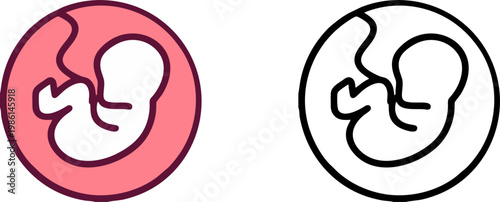 Set of icons of fetus in the womb