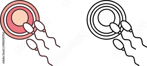 Set icon of sperm fertilizing an egg