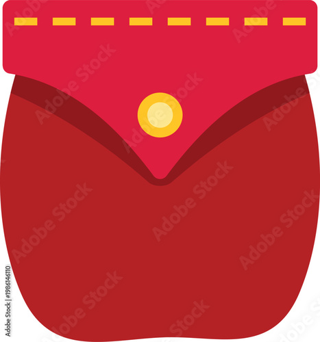 Red clothes patch pocket with a rounded shape and button flap closure