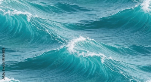 Crashing ocean waves with white foam on turquoise water surface