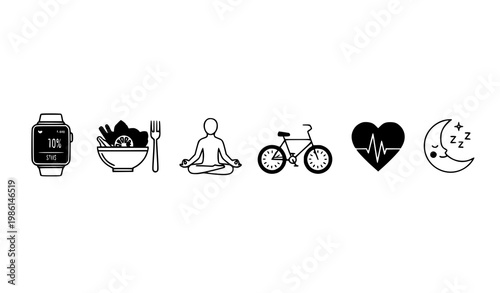 Minimal line healthy lifestyle icon set vector illustration for wellness and fitness concept design