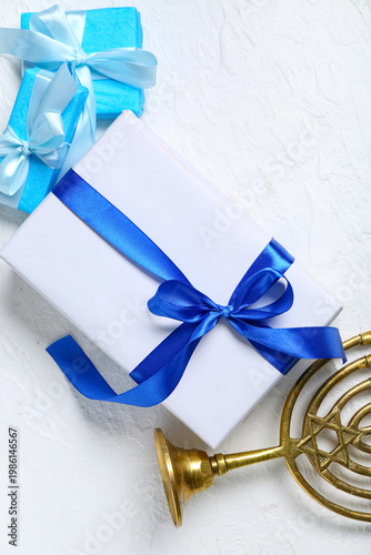 Menorah and gift boxes for ...