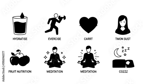 Healthy lifestyle circular badge icon set vector illustration for wellness fitness and nutrition design