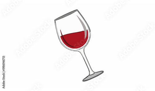 Minimal wine glass outline vector illustration with red wine fill modern drink icon design