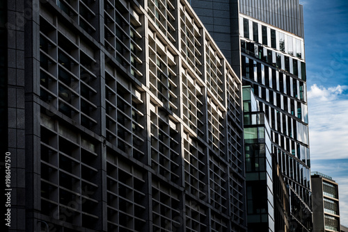 Sunlight falling on modern buildings in central London
