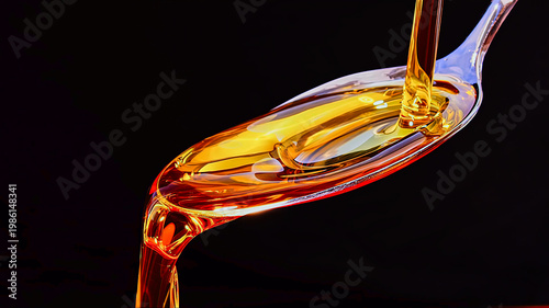 Golden honey pouring smoothly over a spoon