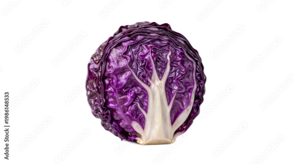 Fototapeta premium Purple cabbage with a white stem and a tree on it. The cabbage is the main focus of the image