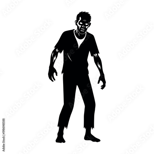 Zombie Silhouette Running with Scary Face Expression