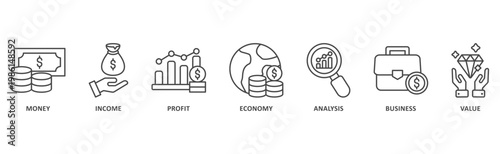 Cash flow banner web icon illustration with icon of money, income, profit, economy, analyze, business, value