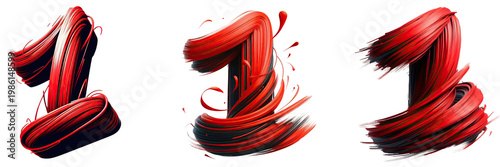 splashing red paint stroke number 1 isolated on white background