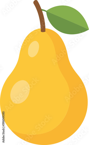 Yellow Pear with Green Leaf fruit brown stem