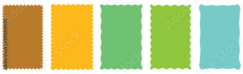 Rectangle shape frame with zigzag edge.  Postage stamp borders. Set of colorful wavy edge frames.  Cloudy wave curve edge frame vector set.