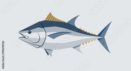A large tuna fish swims quickly in the ocean water near surface
