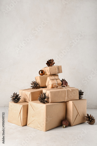 Pine cones with many gift b...