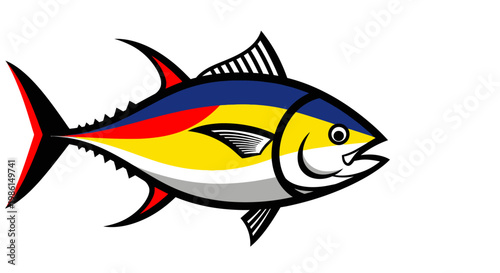 Vibrant illustration of a colorful tuna swimming in the ocean water.