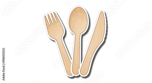 Wooden cutlery set with fork, spoon and knife