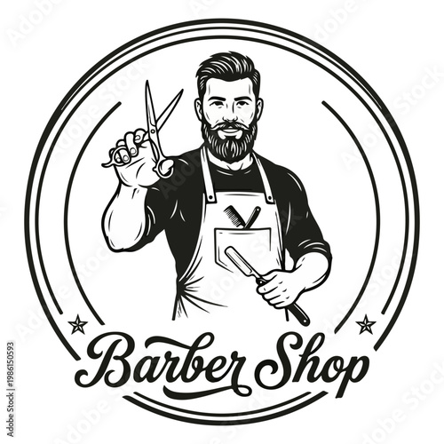 Modern Barber Logo – Confident Pose with Vintage Script Branding