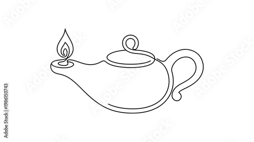 Ancient Oil Lamp Single Continuous Line Drawing Minimal Monoline Vintage Light Vector Line Art