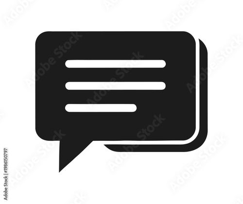 A black and white icon representing a speech bubble with horizontal lines inside, symbolizing communication and dialogue