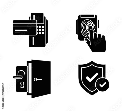 Collection of Icons Representing Security and Access Control Methods