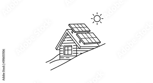 Eco friendly house with solar panels on roof sustainable living