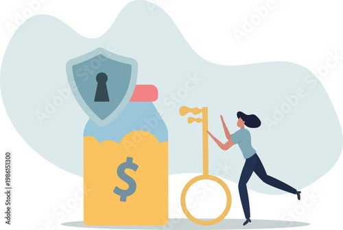 High interest rates concept. character opening savings account and receiving interest on deposits.person's life situation and his activities.