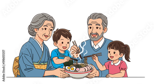 happy family eating together with chopsticks