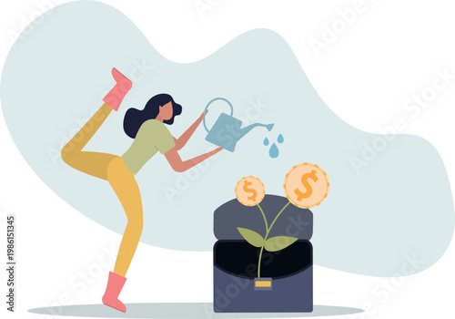 financial growth concept.Characters analyzing investments.person's life situation and his activities.