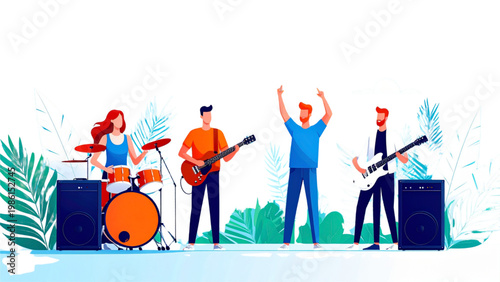 Diverse group of people celebrating with musical instruments and dancing Vector