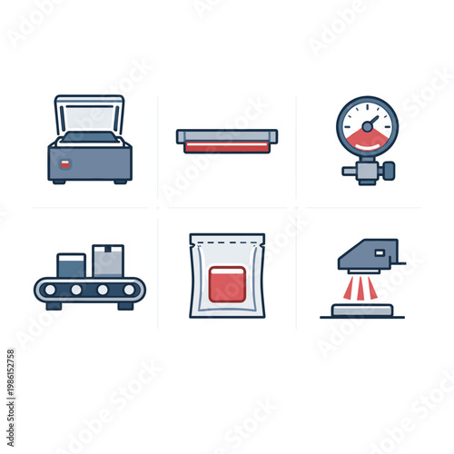 Six Industrial Icons Industrial Equipment With Seal