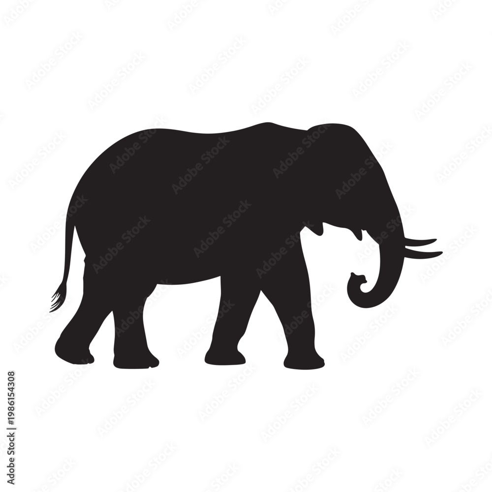 Fototapeta premium A striking black silhouette of an elephant walking with its trunk down