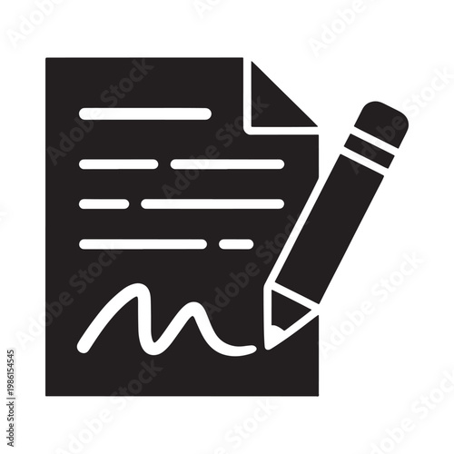 Document with signature and pen a minimalist black and white illustration