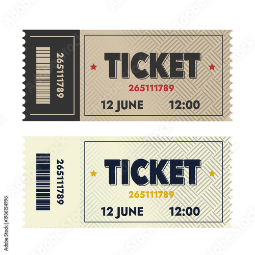 Vintage ticket template with barcode and geometric pattern