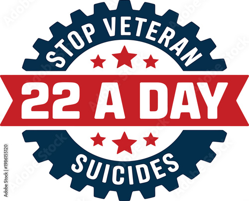 Stop veteran suicides awareness campaign logo with gear and stars