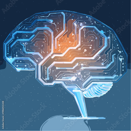 Eine leuchtende, digitale Gehirnstruktur