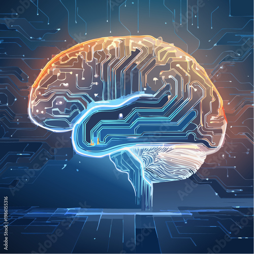 Eine leuchtende, digitale Gehirnstruktur