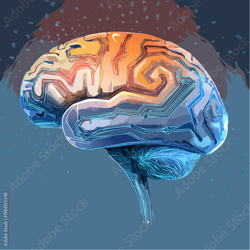 Eine leuchtende, digitale Gehirnstruktur