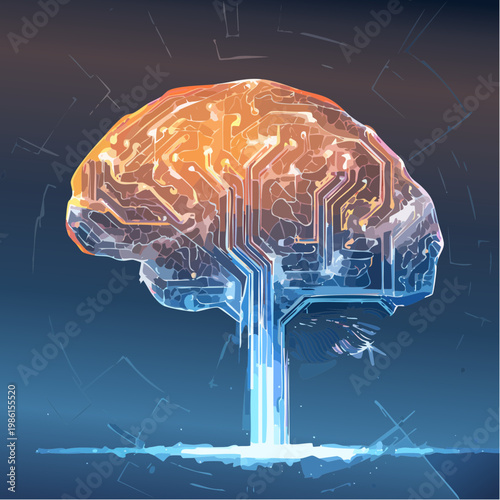 Eine leuchtende, digitale Gehirnstruktur