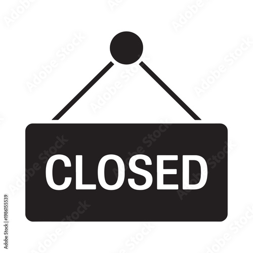 Black sign displaying the word closed hanging from two metal rods