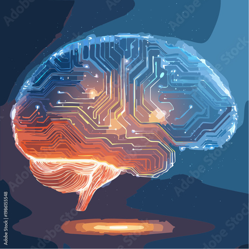 Eine leuchtende, digitale Gehirnstruktur