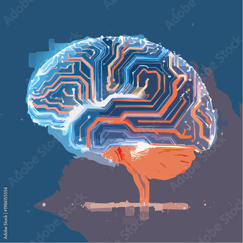 Eine leuchtende, digitale Gehirnstruktur