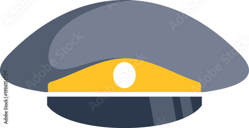 Flat icon illustration depicting a uniform hat with a yellow band and white button detail