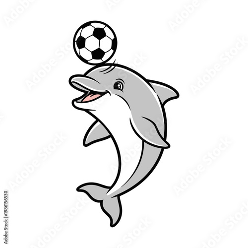 Smiling Dolphin Balancing Soccer Ball on Head Cartoon Vector Illustration