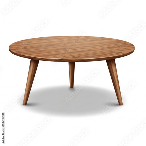 Round Wooden Coffee Table Mid Century Modern Furniture Vector Illustration