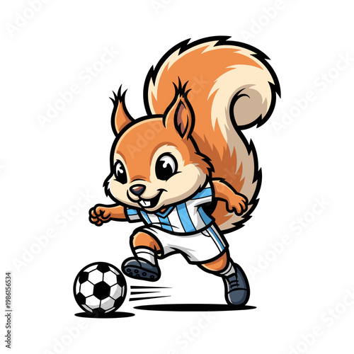 Nimble Squirrel Soccer Player Dribbling Ball Cartoon Vector Illustration