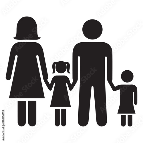 Family silhouette black line art icon