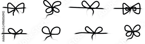 Bow gift ribbon line simple element set. collection of various decorative ribbon bow designs illustrated in a simple black ink line. Ribbon icon vector pack. Bowknot icon collection with ribbon bows i