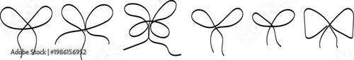 Bow gift ribbon line simple element set. collection of various decorative ribbon bow designs illustrated in a simple black ink line. Ribbon icon vector pack. Bowknot icon collection with ribbon bows i